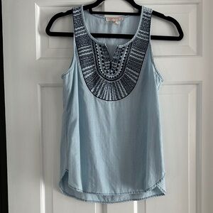 Skies Are Blue Light Blue Embroidered Tank Top